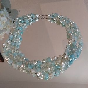 Multi Strain Light Blue Beaded Necklace